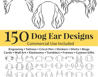 150 Dog SVG Bundle - Dog Ear Line Art Clipart Set, Pet Tattoo Flash, Laser Engraving & DIY Craft Designs