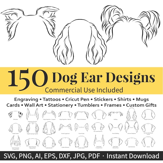 150 Dog SVG Bundle - Dog Ear Line Art Clipart Set, Pet Tattoo Flash, Laser Engraving & DIY Craft Designs