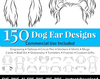 Dog Breed Ears SVG Bundle: 150 Hand-Drawn Line Art Designs (Commercial License)