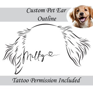 Dog outline drawing Custom pet ear Pet line drawing Memorial dog ear Tattoo design Pet Loss Gift