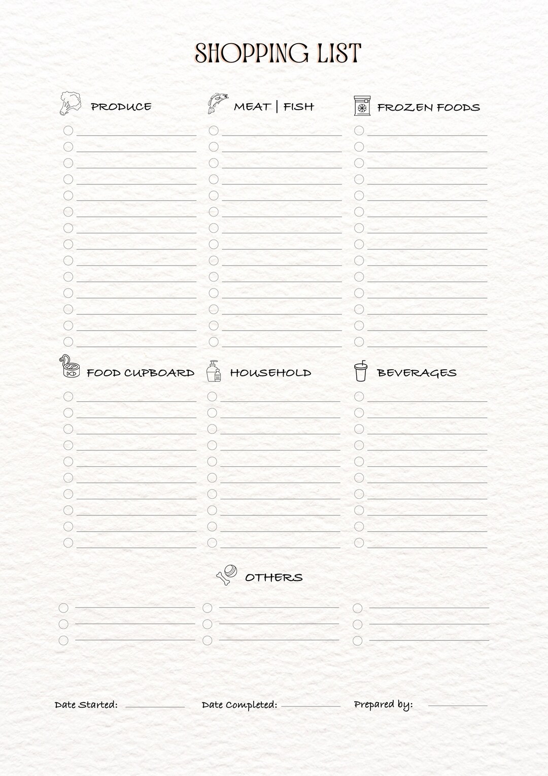 Digital Shopping List minimal Printable and Customisable - Etsy