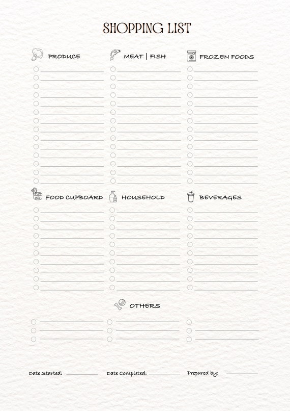 Digital Shopping List minimal Printable and Customisable - Etsy