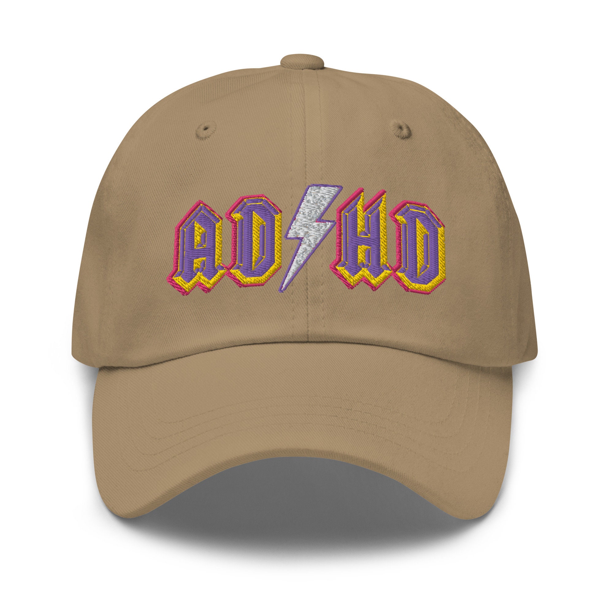 ADHD Ac/dc-style Stitched Dad Hat Pink/purple/gold Logo - Etsy