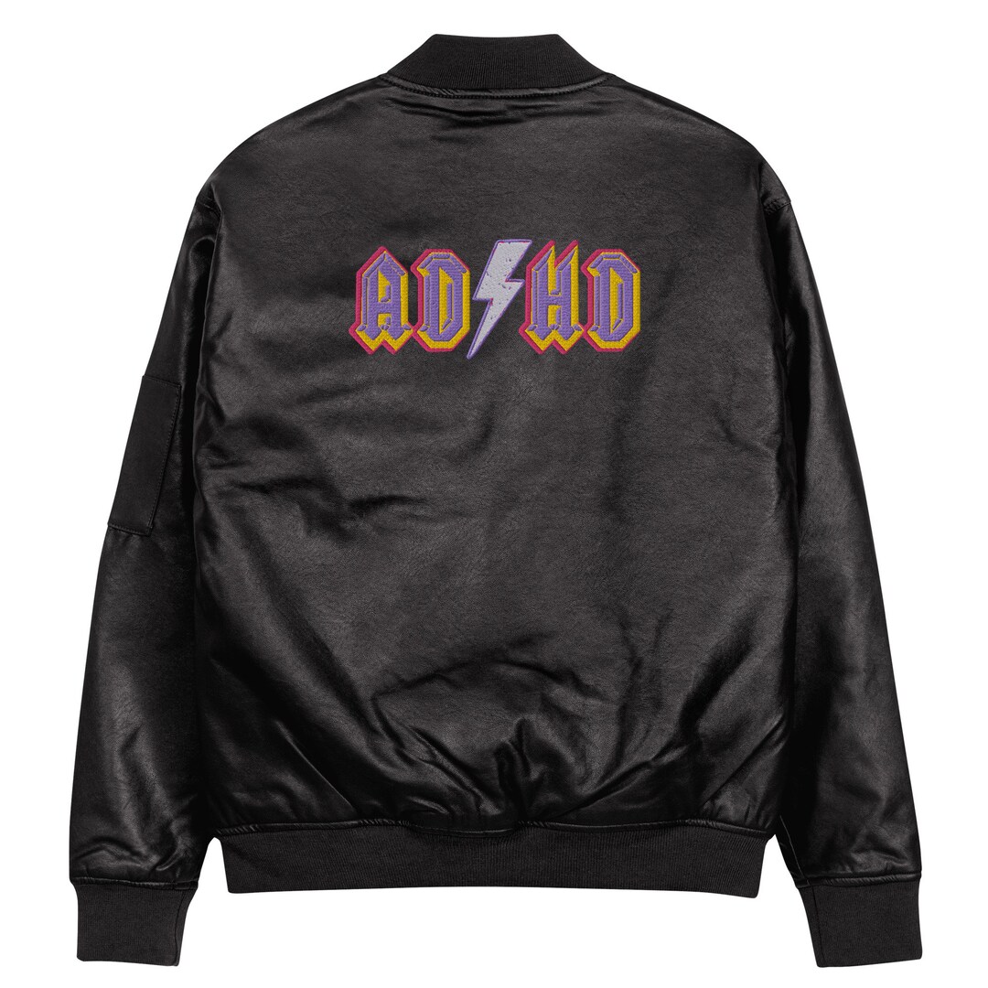 ADHD Ac/dc-style Custom Leather Bomber Jacket - Etsy