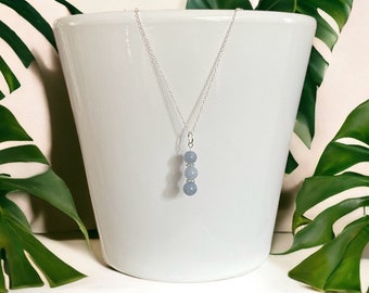 Angelite necklace or pendant only, 925 Silver chain, black waxed cord or pendant only to fix to your own chain, 6mm round bead