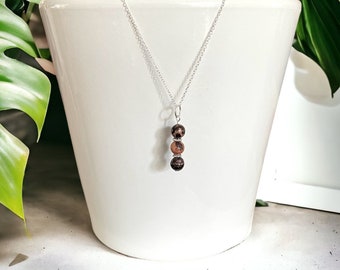 Rhodonite necklace, pendant, 925 Silver chain, black waxed cord, or pendant only to fix to your own chain 6mm round bead