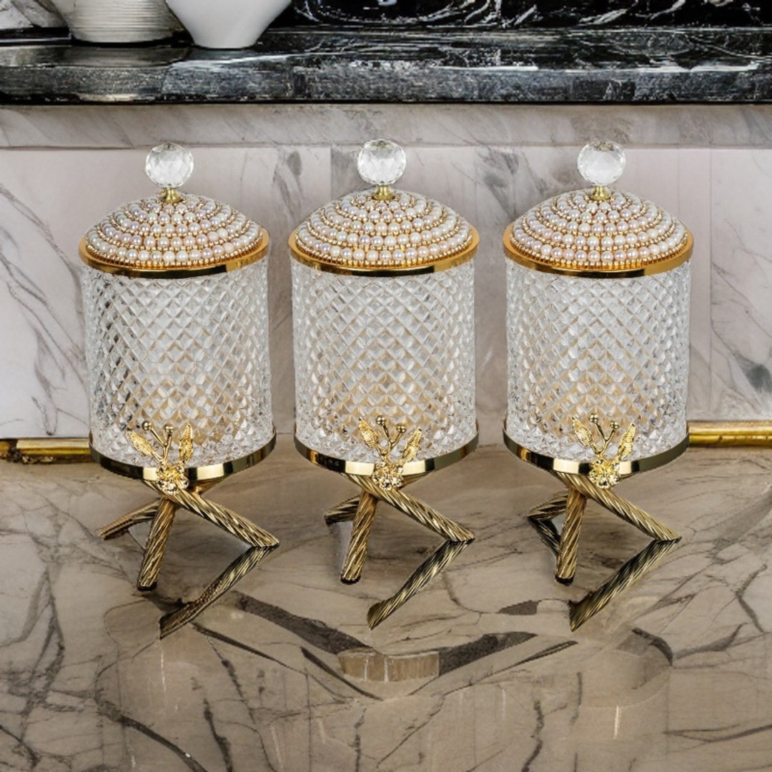 Elegant Gold Kitchen Canister Set for Storagetea Coffee Sugar Etsy