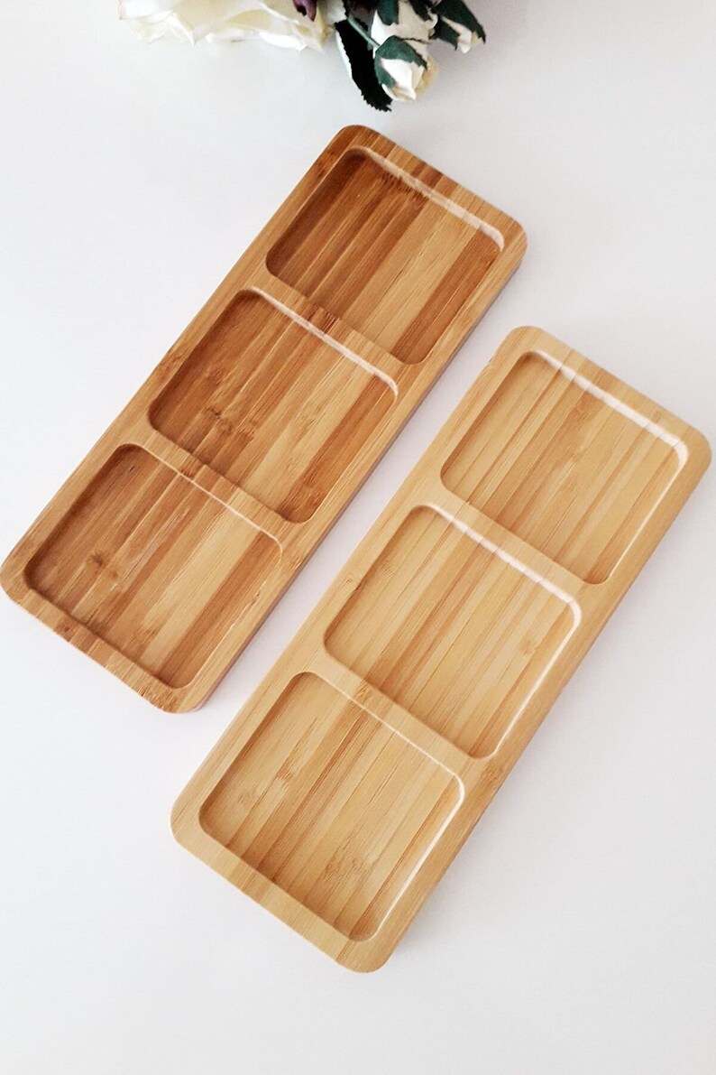 Personalized Wooden Snack Tray With 3 Compartmentswood Bamboo Etsy