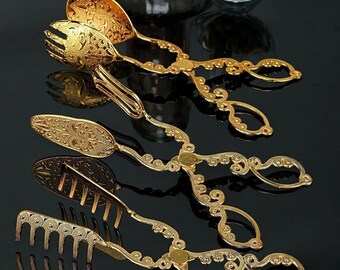 Vintage Gold/Silver Serving Tong Set,3 pcs Salad Serving Tongs for Kitchen Gift