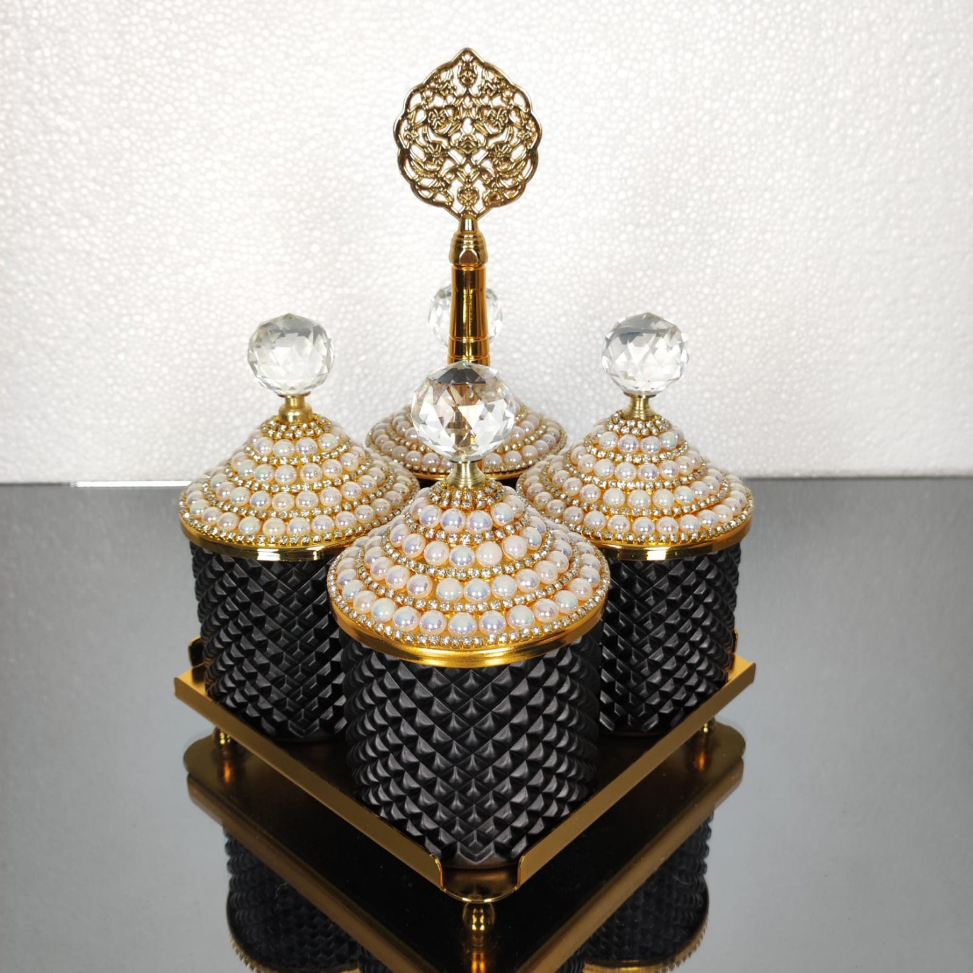 Gold Kitchen Canister Set of 4 and Standblack Glass Kitchen Etsy