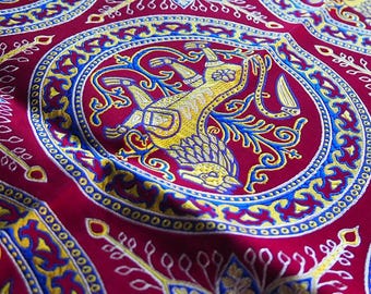 León de Esztergom de seda bizantina | Tela de seda histórica tejida por metro - Recreación histórica, LARP, regalo para él