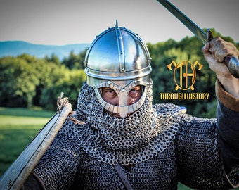 Gjermundbu Viking Helmet | Steel Spectacle Helmet with Mail and Grille - Battle Ready, Reenactment, HMB