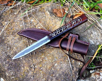 Cuchillo vikingo Hedeby | Hoja de Damasco con incrustaciones de plata y funda, réplica de la tumba 5 - Recreación histórica, regalo para él