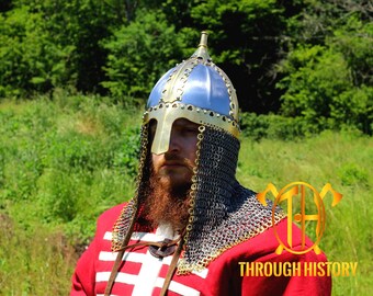 Gnezdovo T2 Viking Helmet | Steel Rus Slavic Battle Ready Helmet with Aventail - Reenactment, HMB & LARP
