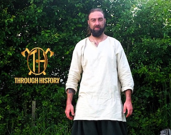 Túnica de lino natural | Túnica interior vikinga medieval hecha a mano, unisex - Recreación histórica, LARP, historia viva