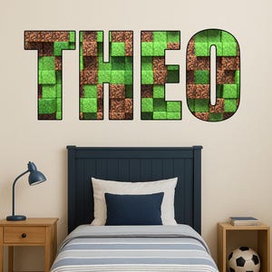 Kids Personalised Name Sticker MINE Bedroom Wall Decal MINING CRAFT Boys Girls Mural