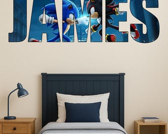 子供用パーソナライズ名前ステッカー SONIC SHADOW 寝室用ウォールデカール 男の子 女の子