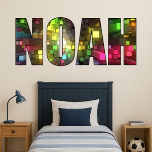 Kids Personalised Name Sticker MINE Bedroom Wall Decal MINING CRAFT Boys Girls Mural