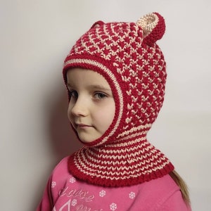 Kids&#39; balaclava with bear ears, colorful balaclava hat for children, warm hat and scarf