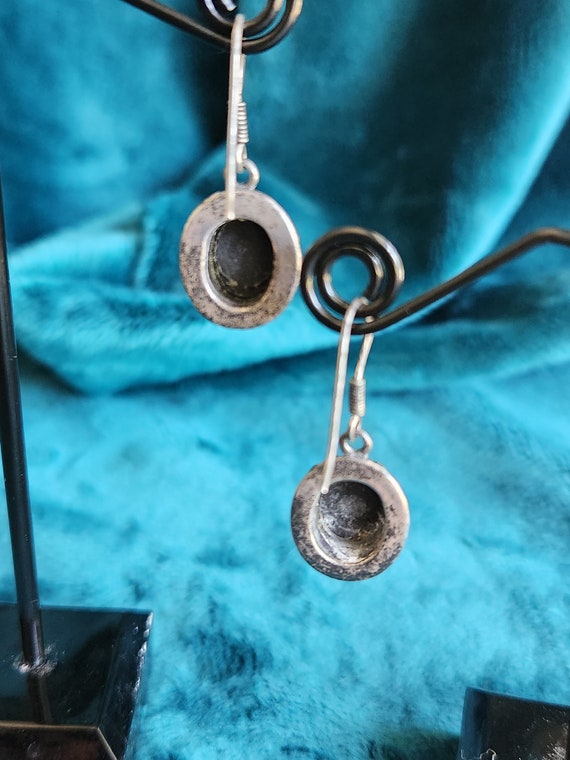 Beautiful Vintage Sterling Silver Onyx Dangle Ear… - image 5