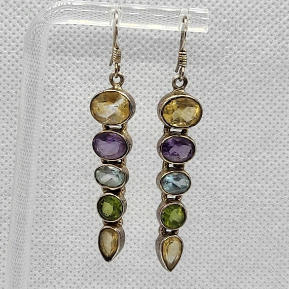 Dangling Multigemstone Sterling Silver Earrings - image 1