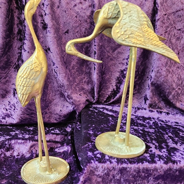 Vintage Brass Heron Figurines, Set of 2