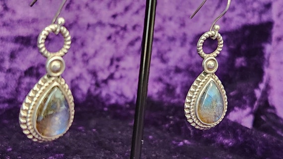 Sterling Silver Dangle Drop Labradorite Earrings - image 2