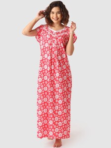 Buy SWEETNIGHT Women's Pure Cotton Front Open Pastel Night Dress with Dot  Print Online at desertcartINDIA