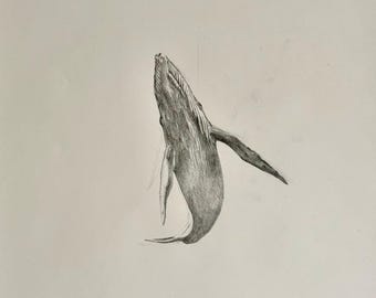 Whale Drawing Print, Minimalist Whale Wall Art, Existential Ocean Decor, Hand-Drawn Sketch, Pensive Whale Poster, Nursery Wall Art