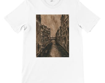Venetian Canal Unisex Tee, Venice Italy T-Shirt, Canal Street Scene Shirt, Vacation Travel Top, Romantic Gondola Couple Graphic Tee, Italy