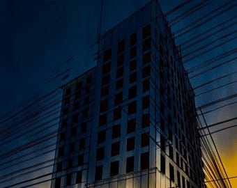 CWE Apartment Building Art Print - Twilight Architectural Poster - Moody Existential Home Decor - Architectural Sketch Wall Art Gift