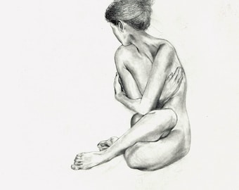 Looking Away Figure Drawing - Digital Art Print