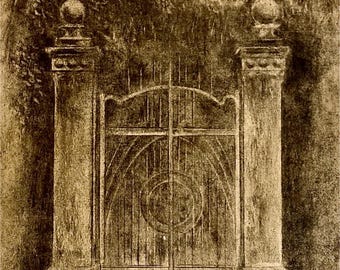 Charcoal Drawing of Stone Gate in Bellagio, Italy - Digital Download