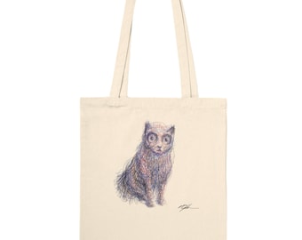 Cat Doodle Cotton Canvas Tote Bag - Cute Kitten Grocery Bag, Reusable Shoulder Purse, Hand Painted Animal Beach Tote, Eco-Friendly Shopping