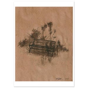 The Empty Bench Charcoal Drawing Print | Moody Fine Art Print | Solitude & Reflection Artwork | Gift for Art Lovers