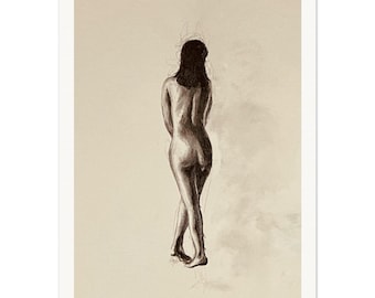 Charcoal Figure Drawing Print | Solitary Grace Art Print | Museum Quality Archival Paper | Elegant Wall Art Gift