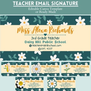 Customizable Email Signature for Teachers: An Editable Email Signature Template on Canva - 6 Daisy themes - Elementary, Middle, High School