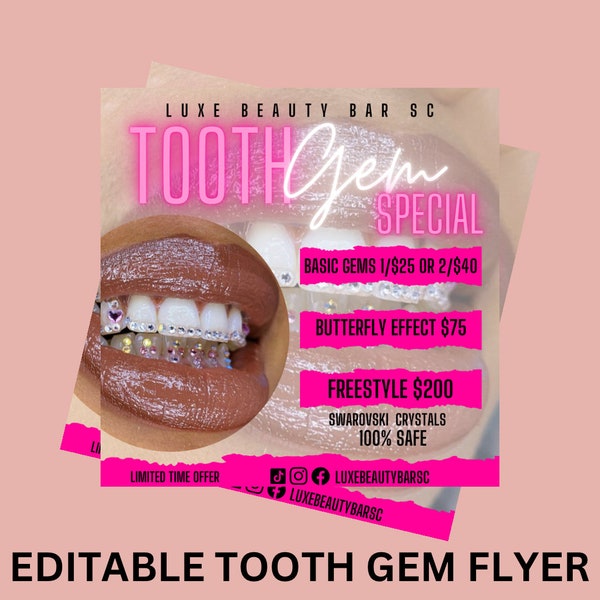 Tooth gem flyer , editable tooth gem business flyer, Appointments AvailableCanva Template l Instagram l Tooth Gem Artist & Technician