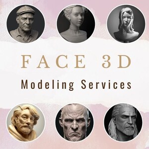 Puede incluir: Una colección de seis modelos de rostro 3D, mostrando diferentes edades, géneros y etnias. Los modelos se representan en un estilo realista, con rasgos y expresiones detalladas. El texto "FACE 3D Modeling Services" se muestra debajo de las imágenes.