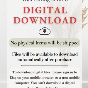 May include: A digital download graphic with a cloud icon and the text "This Listing is for a DIGITAL DOWNLOAD. No physical items will be shipped. Files will be available to download automatically after purchase. To download digital files, please sign in to Etsy on your mobile browser or a non-mobile computer. You can't download a digital purchase through the Etsy app."