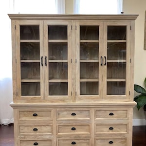 Contemporary Breakfront China Curio Cabinet Secretary Dining Room Kitchen Library Bookcase Modern Display Case 9 Drawer 4 Glass Door Hutch