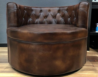 Oversized Modern Round Leather Lounge Club Chair