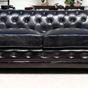 Tufted Black Leather Couch