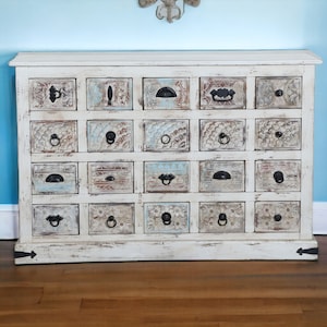 Shabby Chic 20-Drawer Apothecary Chest: Coastal Console Cabinet
