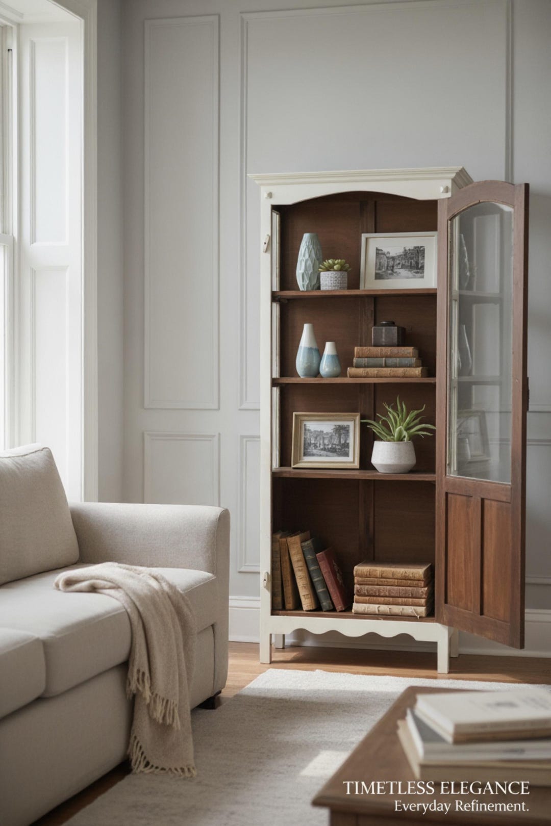 Glass Doors Tall Storage Display Cabinet White Rustic Farmhouse