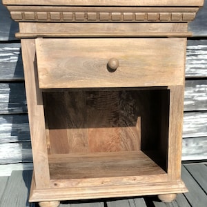 Maxwell Nightstand Bedside Accent Table Coastal 1 Drawer Open Bottom Shelf Hand Carved