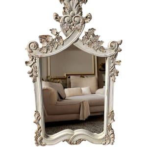 Hand Carved French Country Mirror: Distressed Shabby Chic Wall Decor