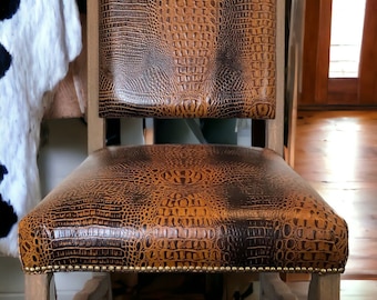 Contemporary Genuine Leather Crocodile Embossed Dining Chair Southwestern