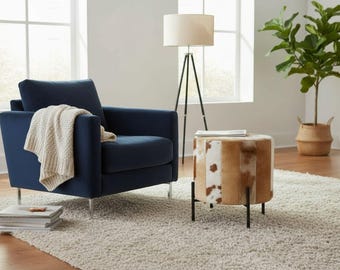Round Cowhide Southwestern Pouf Low Foot Stool Ottoman