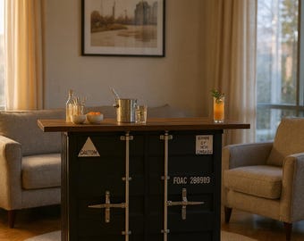 Contenedor de envío industrial, mueble bar, botellero moderno, almacenamiento para cuevas de hombres